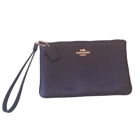 COACH NWOT Polished Pebble Black Leather Wristlet - Picture 2 of 6